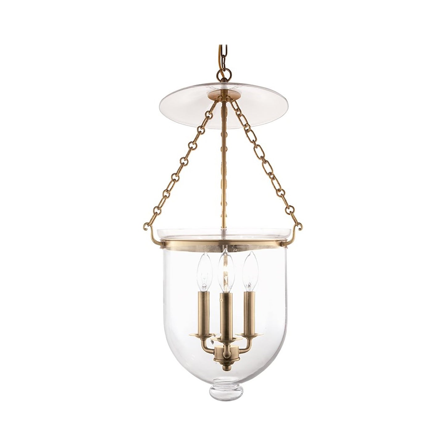 Hampton Pendant Light in Medium/Aged Brass/Clear.