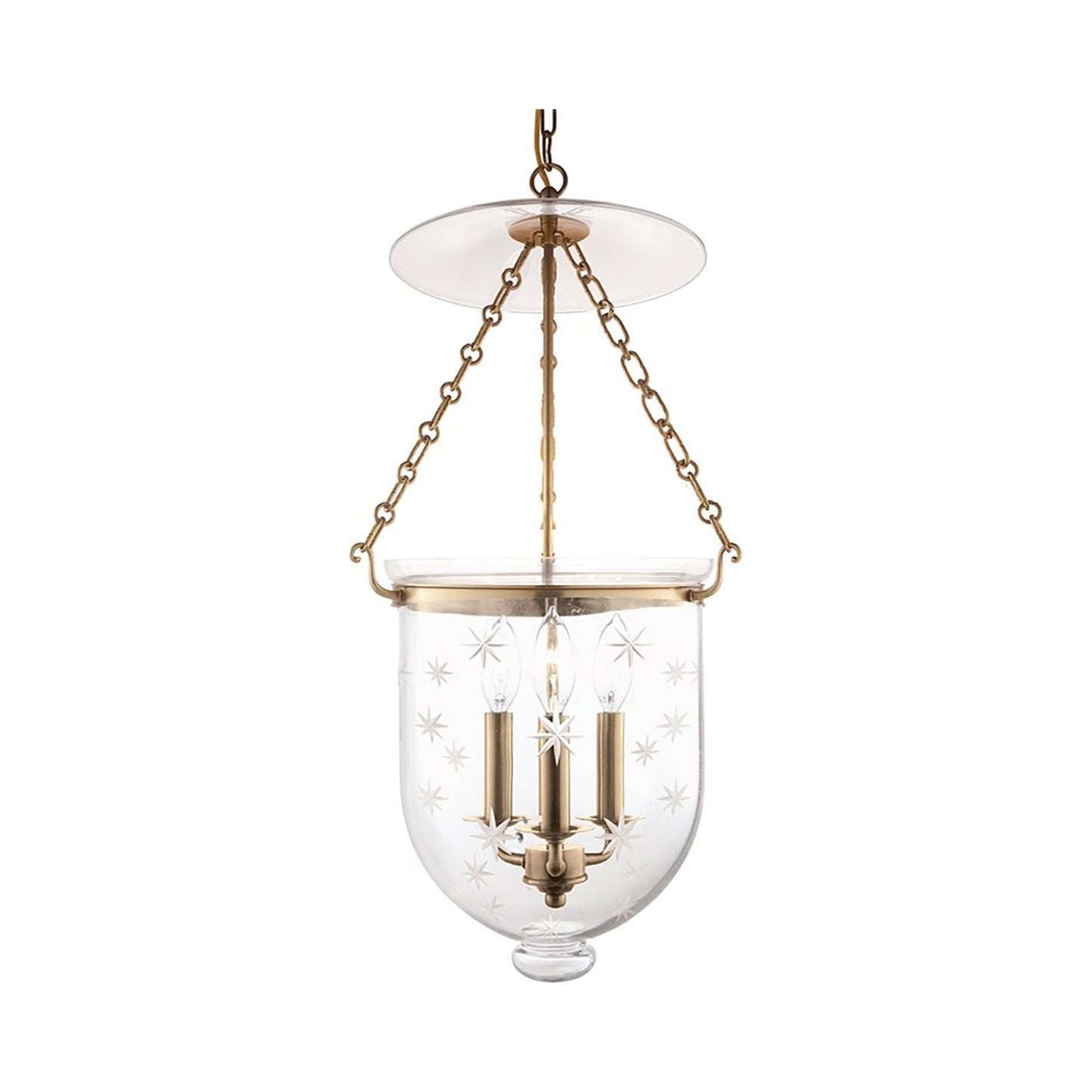 Hampton Pendant Light in Medium/Aged Brass/Snowflakes.