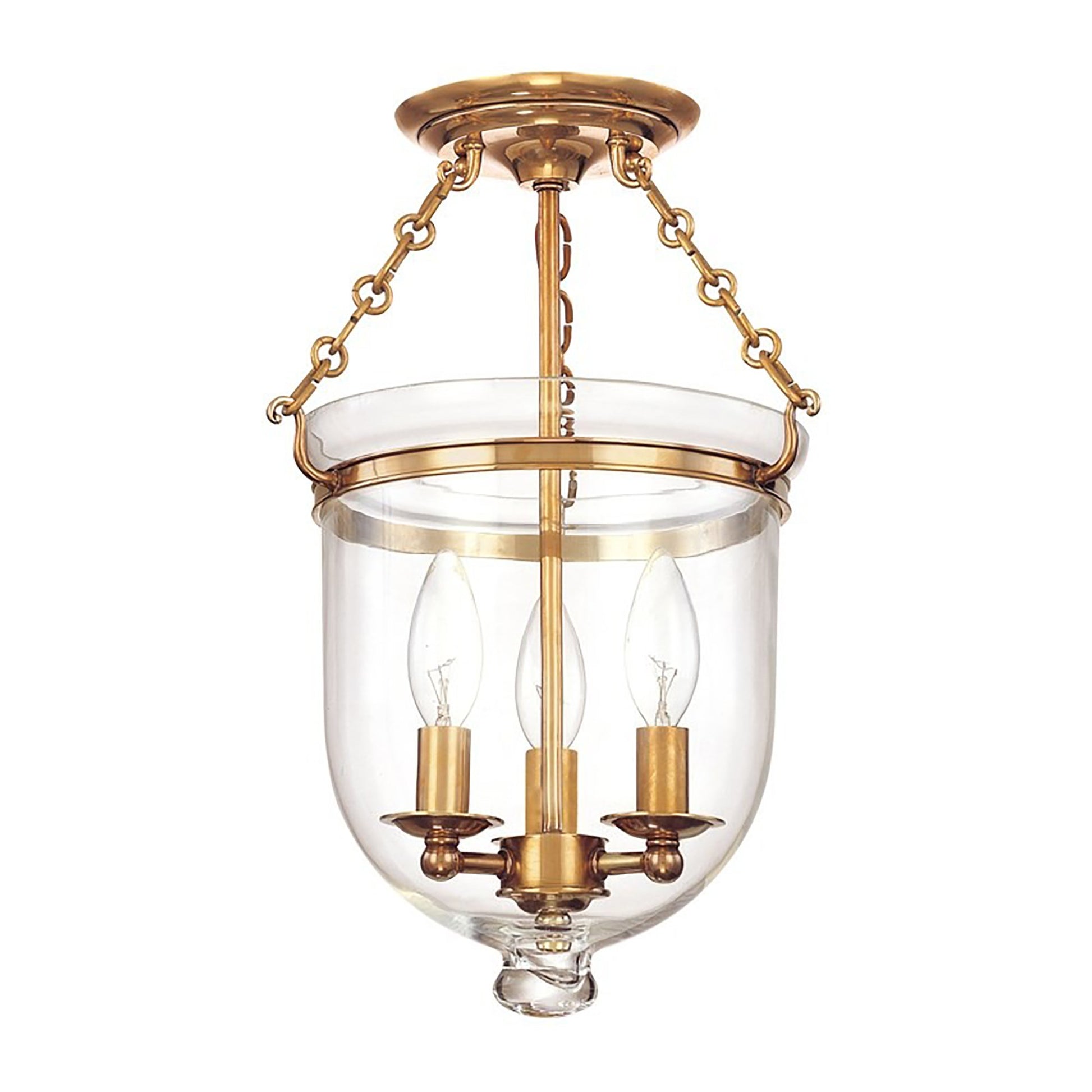 Hampton Semi Flush Mount Ceiling Light in Small/Aged Brass/Clear.