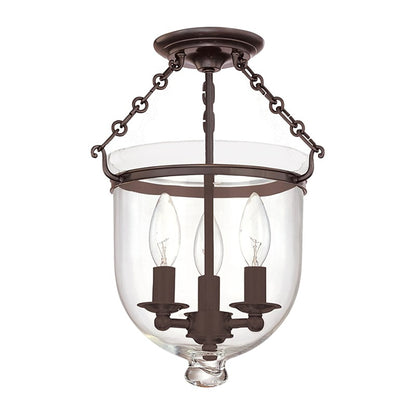 Hampton Semi Flush Mount Ceiling Light in Small/Old Bronze/Clear.