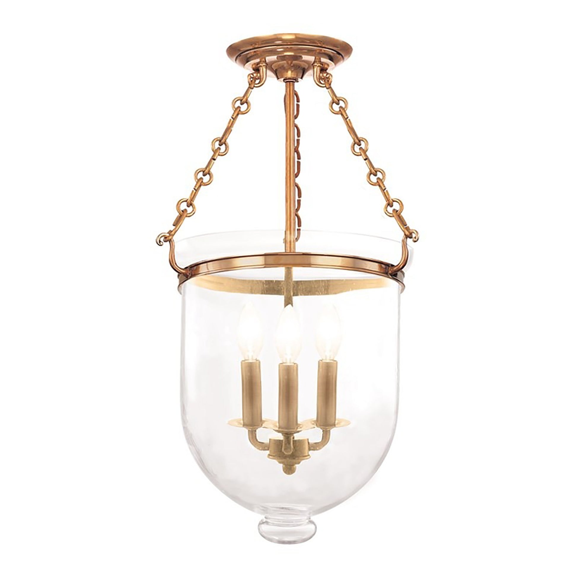 Hampton Semi Flush Mount Ceiling Light in Aged Brass/Clear (Large).