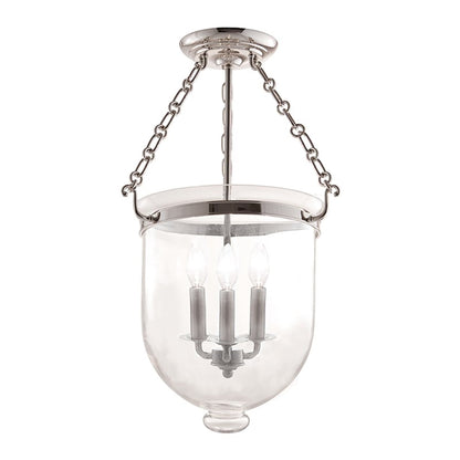 Hampton Semi Flush Mount Ceiling Light in Large/Polished Nickel/Clear.