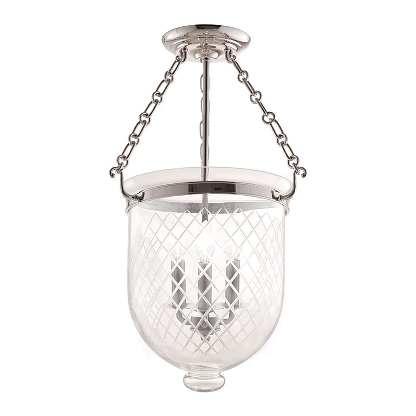 Hampton Semi Flush Mount Ceiling Light in Large/Polished Nickel/Seamless Grid Line.