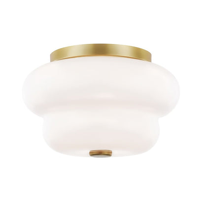 Hazel Flush Mount Ceiling Light in Aged Brass.