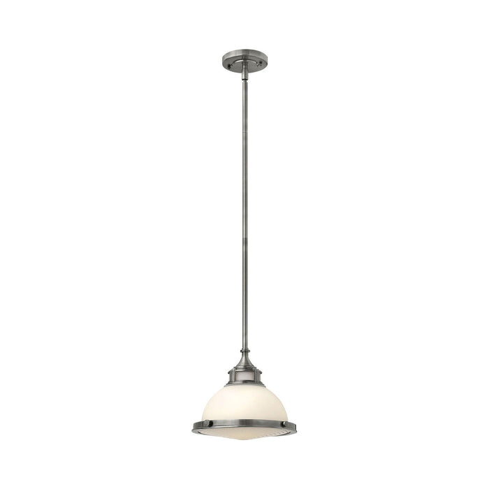 Amelia Mini Pendant Light in Small/Polished Antique Nickel with Etched Opal glass.