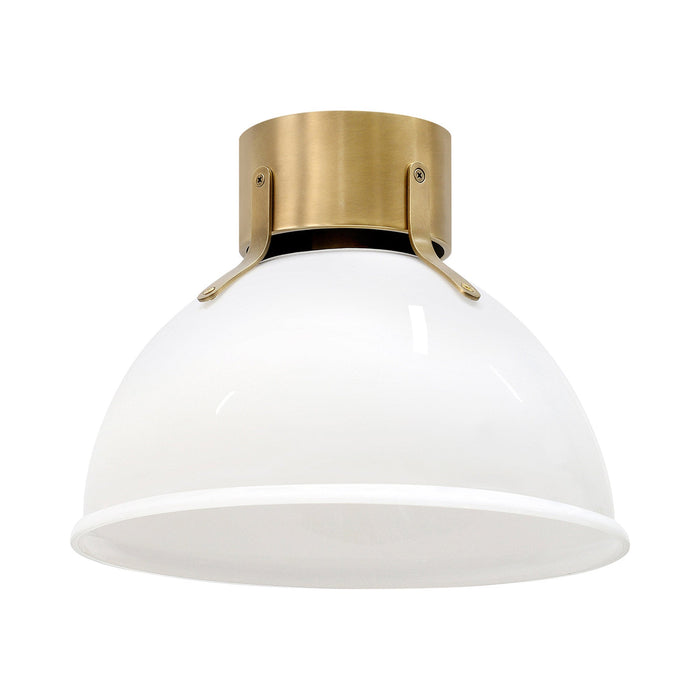 Argo Flush Mount Ceiling Light in Heritage Brass with Cased Opal Glass.