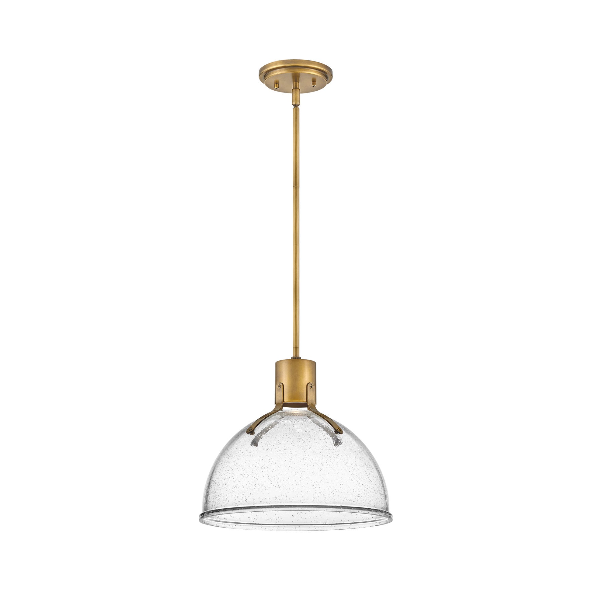 Argo LED Pendant Light in Heritage Brass/Clear Seedy Glass (Small).