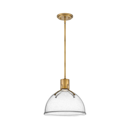 Argo LED Pendant Light in Heritage Brass/Clear Seedy Glass (Small).