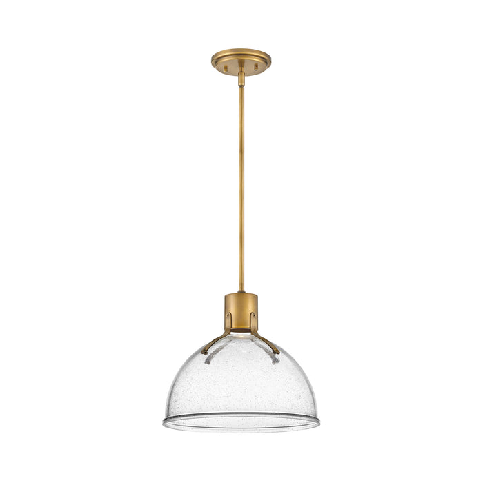 Argo LED Pendant Light in Heritage Brass/Clear Seedy Glass (Small).