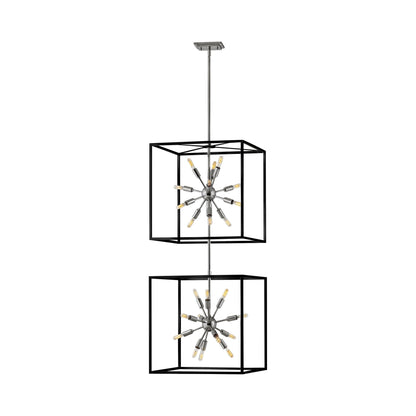 Aros Tiered Pendant Light in Black/Polished Nickel (2-Tier).