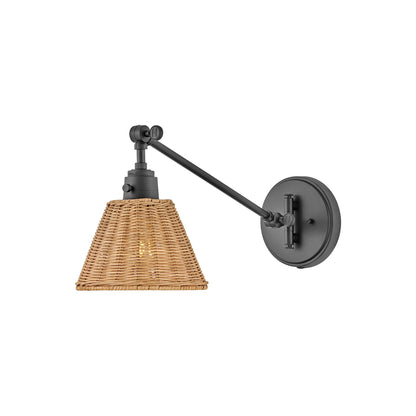 Arti Wall Light in Black/Natural Rattan (11.75-Inch).