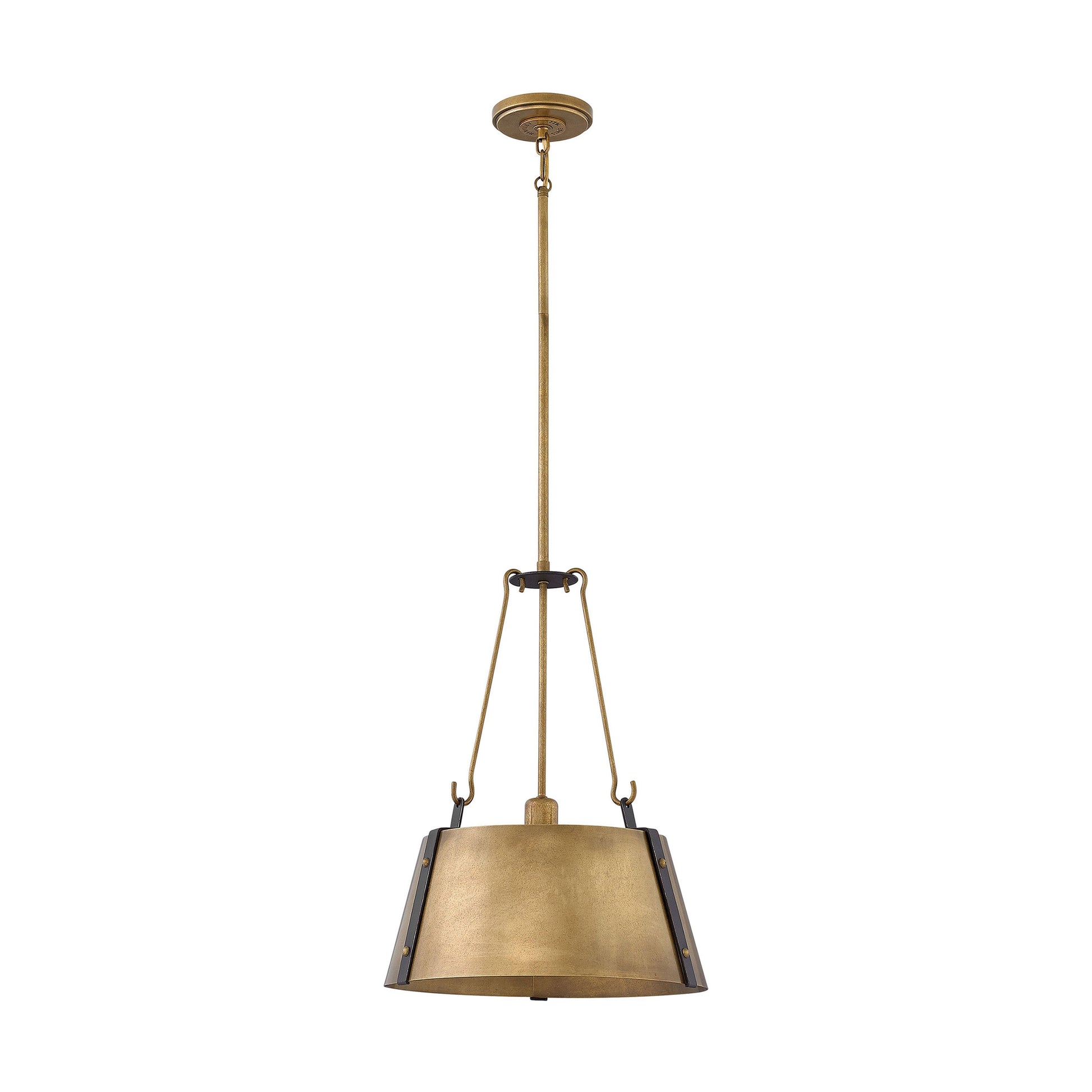 Cartwright Drum Pendant Light in Medium/Rustic Brass.