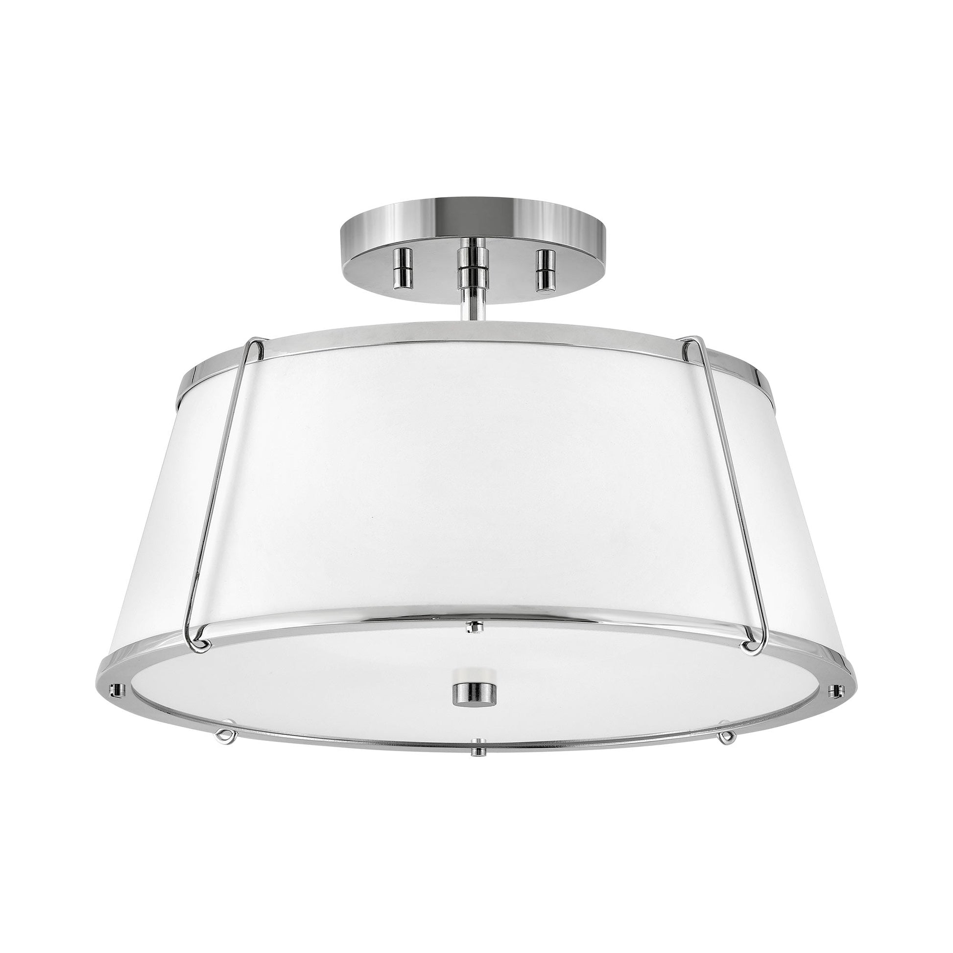 Clarke Semi Flush Mount Ceiling Light in Polished Nickel/Matte White.