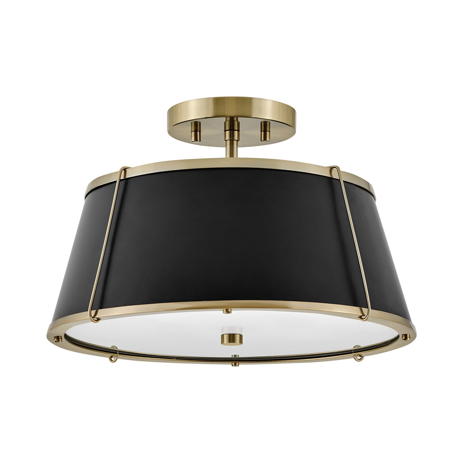 Clarke Semi Flush Mount Ceiling Light in Warm Brass/Black.
