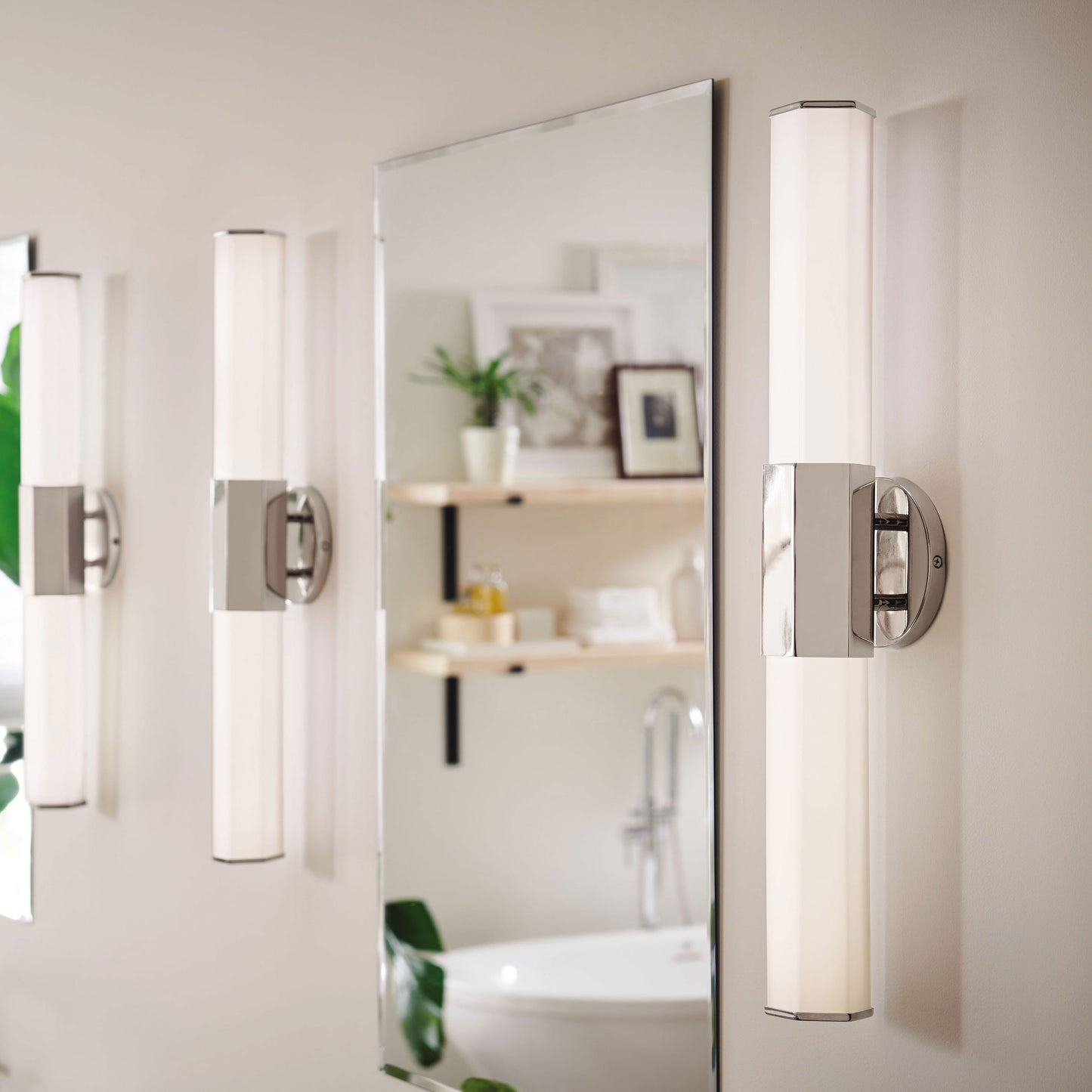 Facet LED Bath Vanity Light in bathroom.