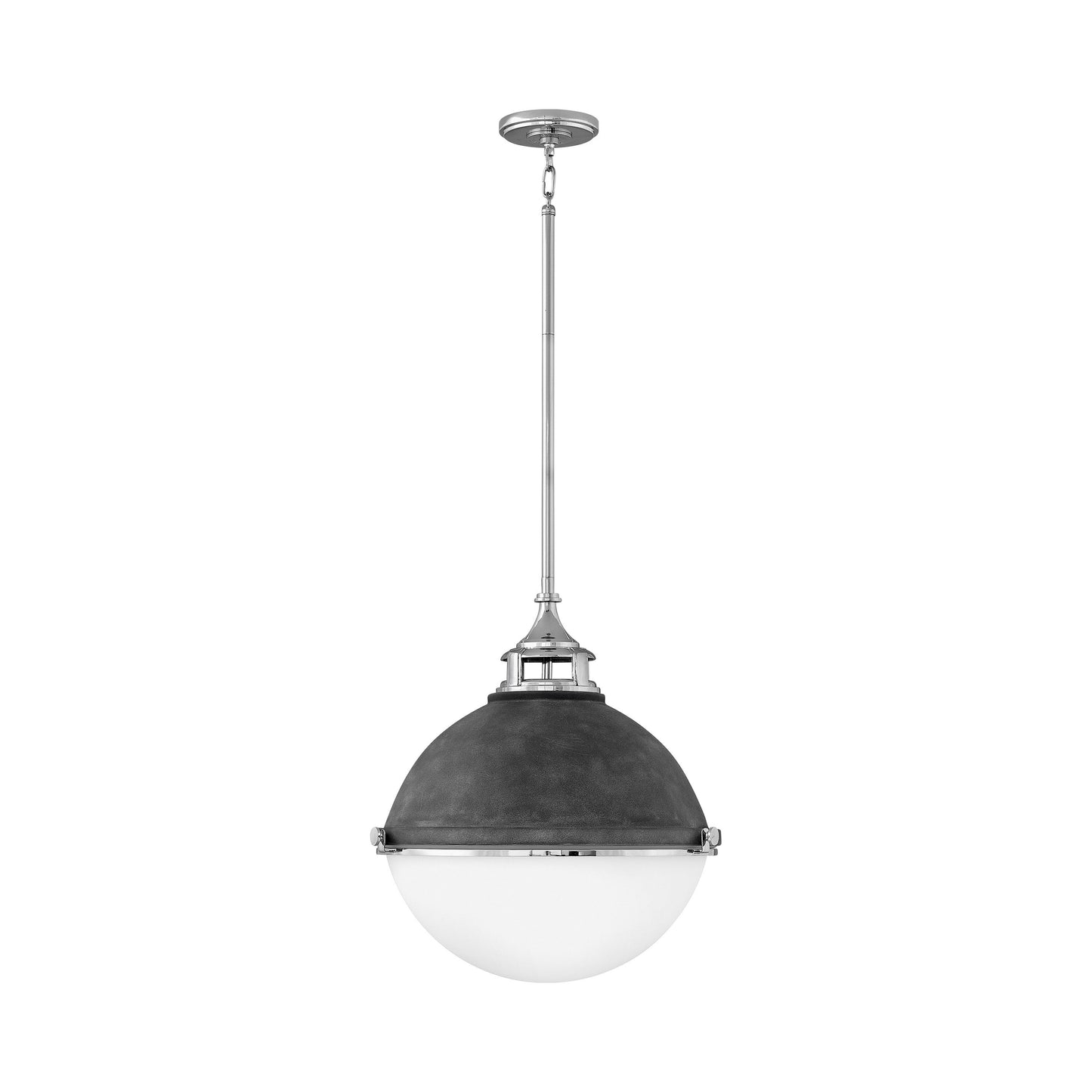 Fletcher Pendant Light in Medium/Aged Zinc with Polished Nickel accent.