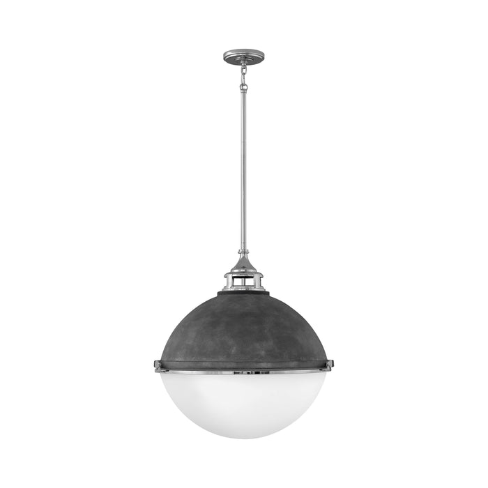 Fletcher Pendant Light in Large/Aged Zinc with Polished Nickel accent.