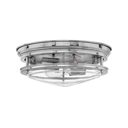 Hadley Flush Mount Ceiling Light in Medium/Chrome/Clear Glass.