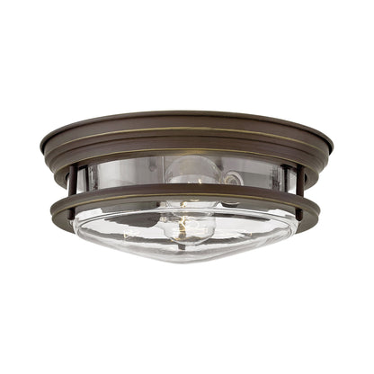 Hadley Flush Mount Ceiling Light in Medium/Oil Rubbed Bronze/Clear Glass.