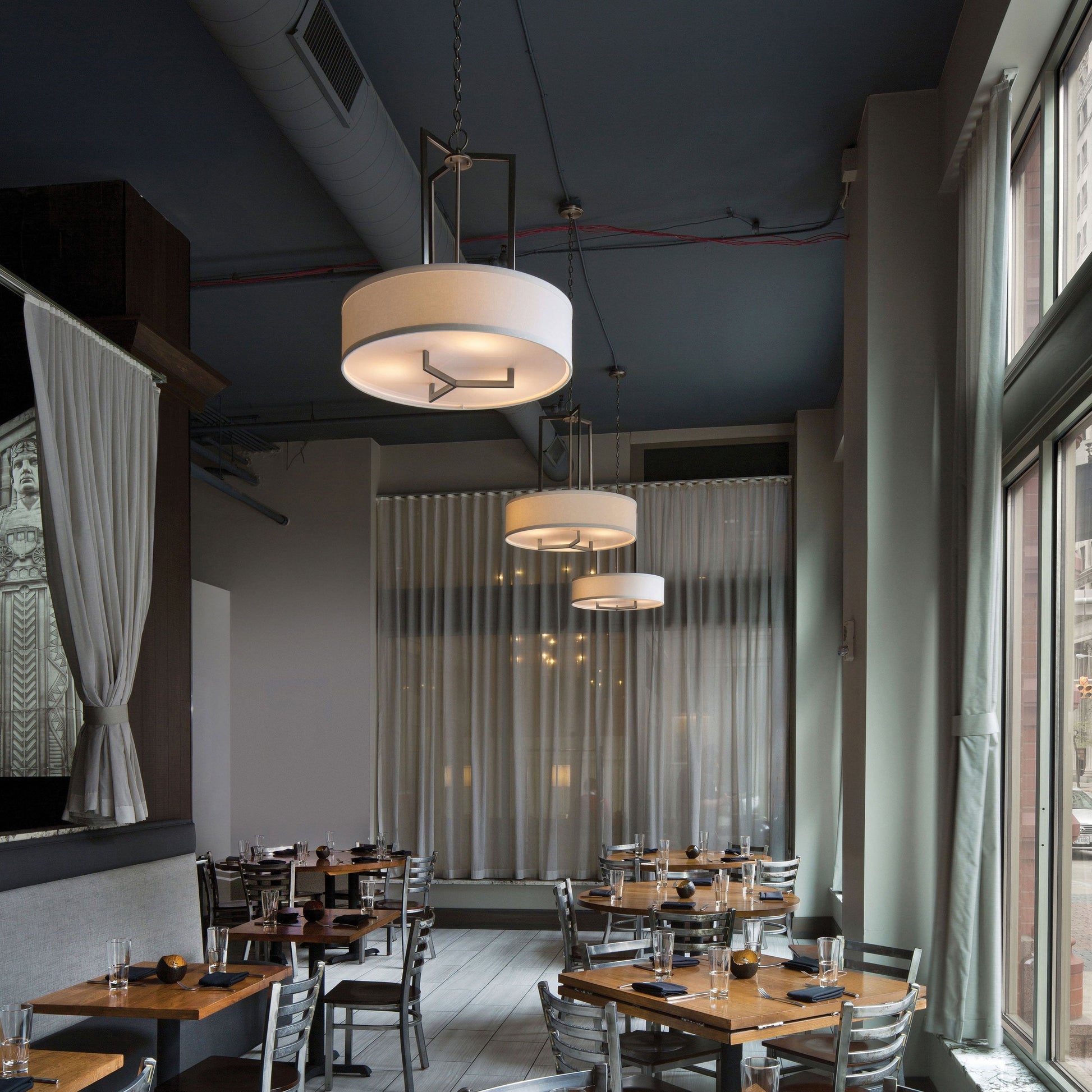 Hampton Drum Pendant Light in restaurant.