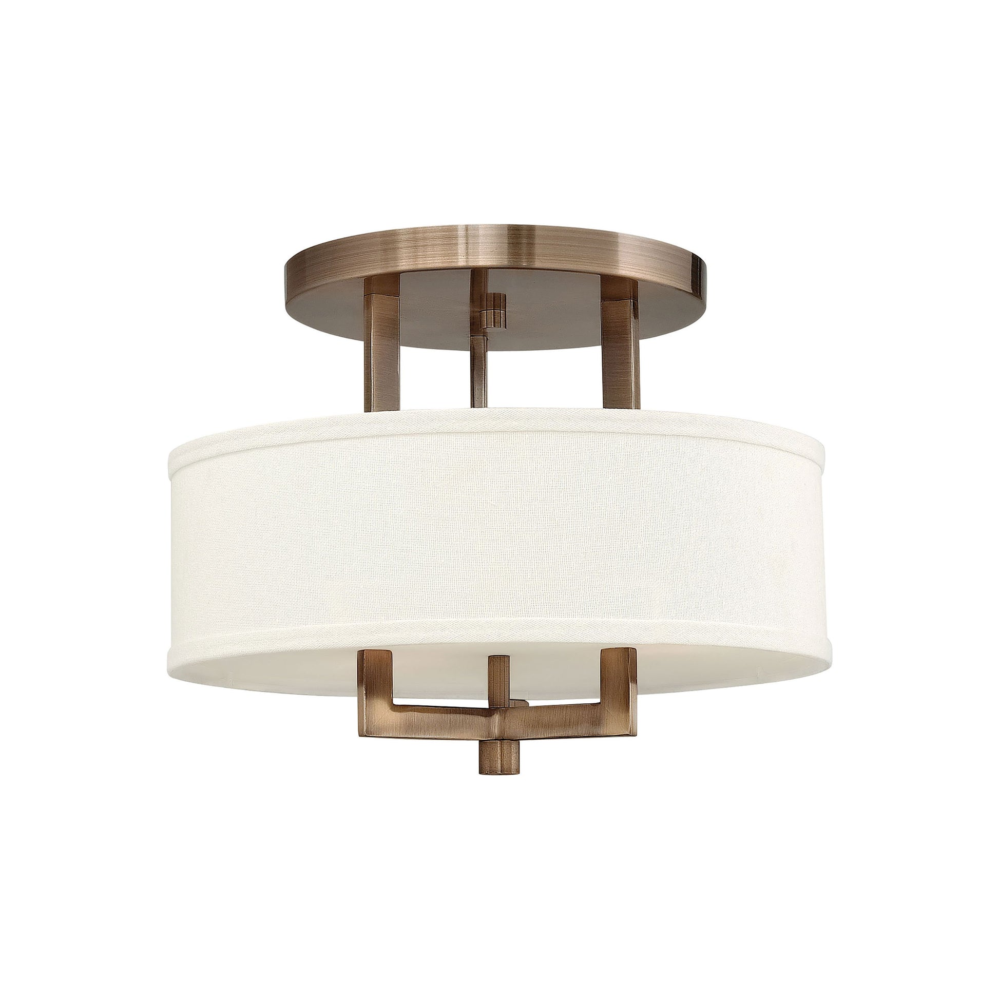 Hampton Drum Semi Flush Ceiling Light in Small/Brushed Bronze.