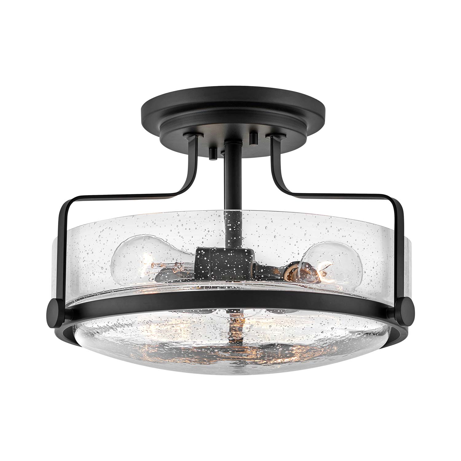 Harper Semi Flush Mount Ceiling Light in Black with Clear Seedy Glass (Medium).