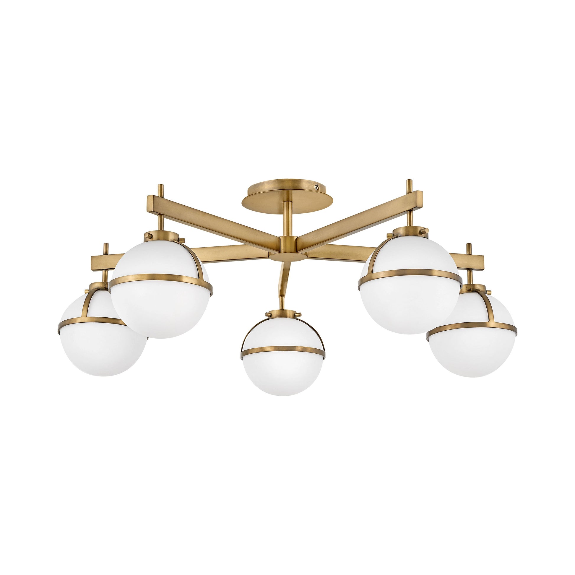 Hollis LED Semi Flush Mount Ceiling Light in Heritage Brass.