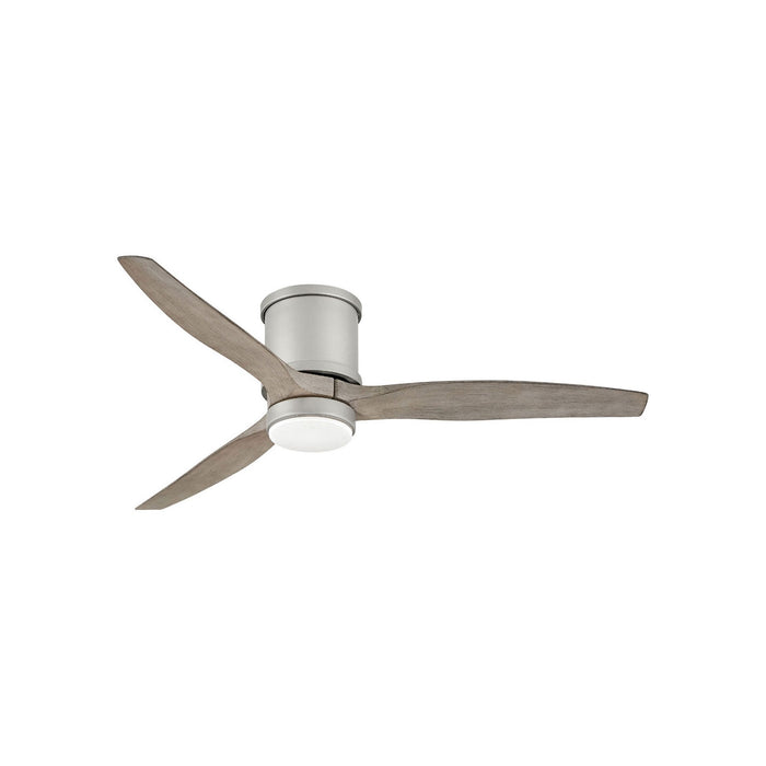 Hover LED Flush Mount Ceiling Fan in Brushed Nickel/Weathered Wood (52-Inch).