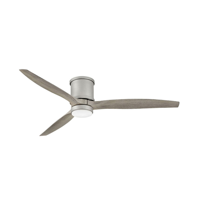 Hover LED Flush Mount Ceiling Fan in Brushed Nickel/Weathered Wood (60-Inch).
