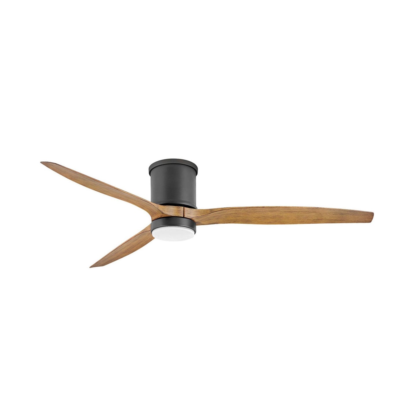 Hover LED Flush Mount Ceiling Fan in Matte Black/Koa (60-Inch).