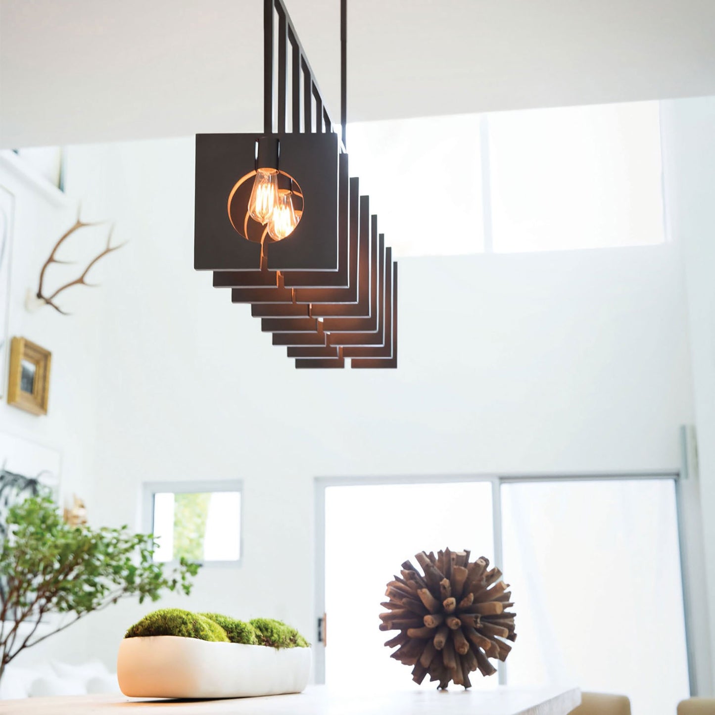 Ludlow Linear Pendant Light in living room.