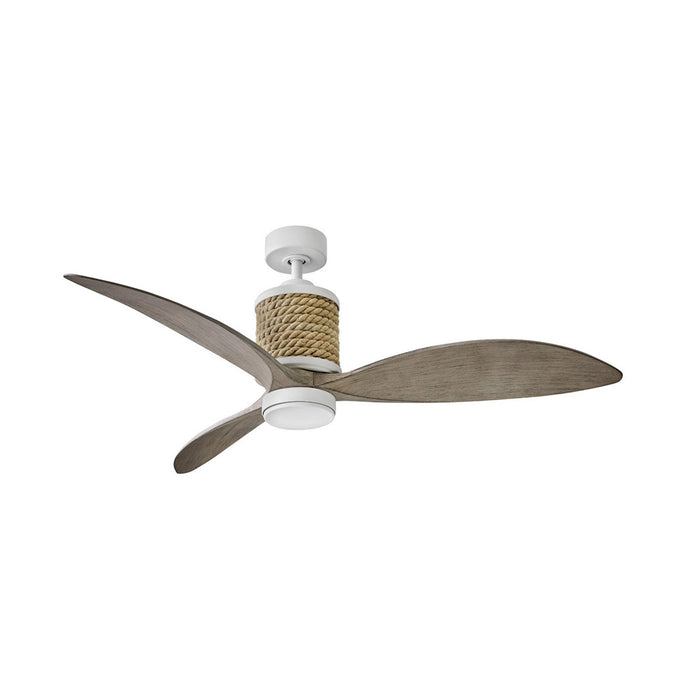 Marin LED Ceiling Fan in Matte White/Weathered Wood.