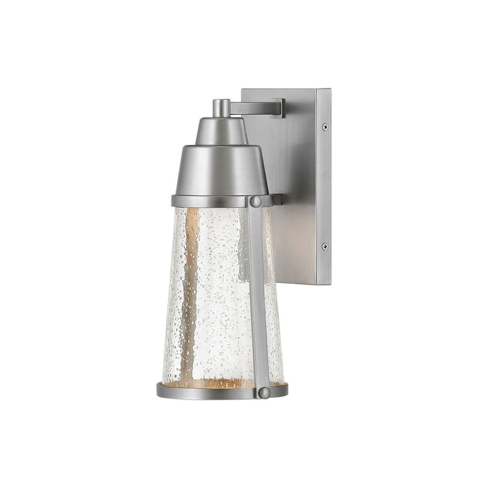 Miles Outdoor LED Wall Light in Small/Satin Nickel.