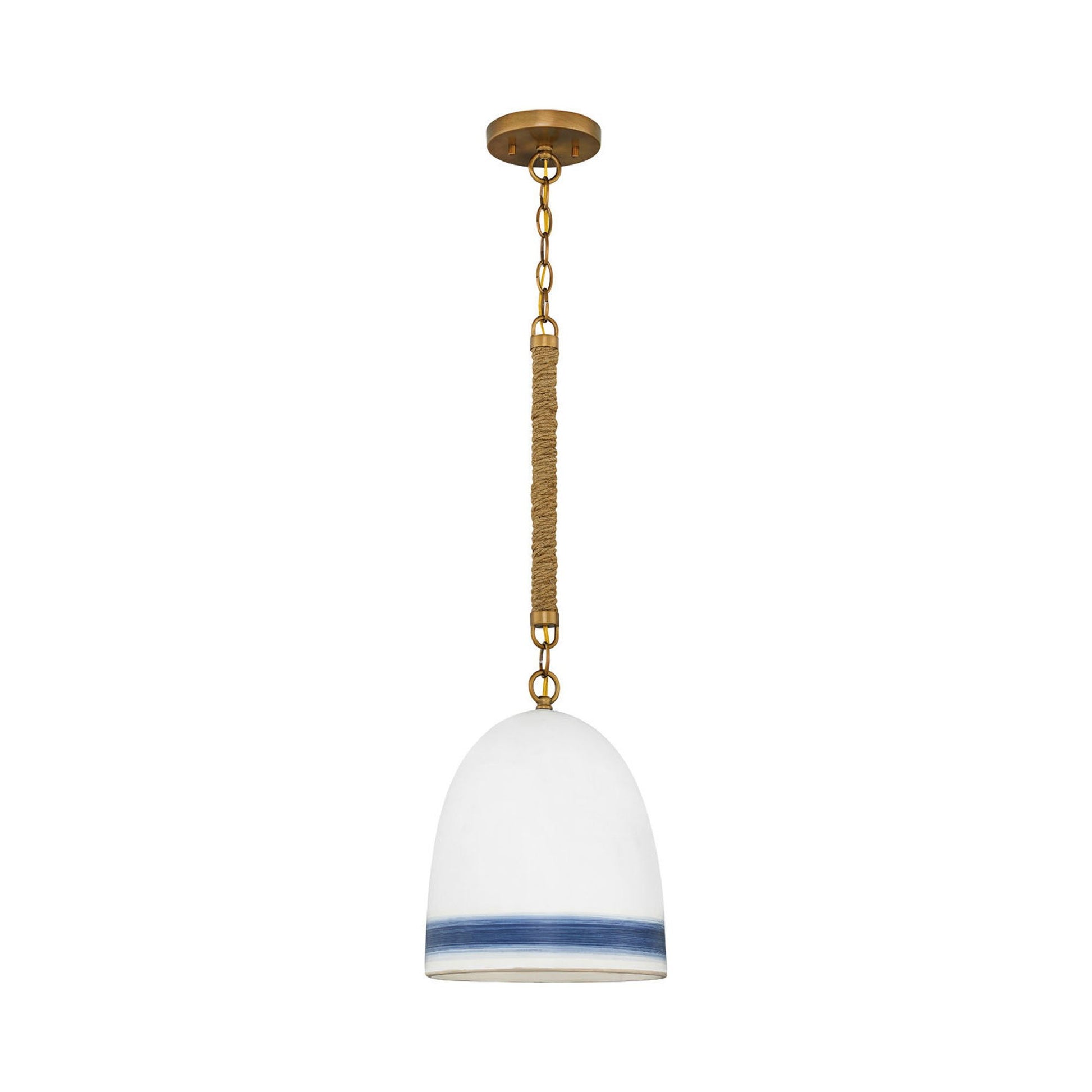 Nash Pendant Light in Heirloom Brass/Navy Stripe.