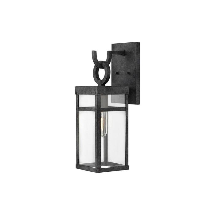 Porter Outdoor Wall Light in Small/Aged Zinc.