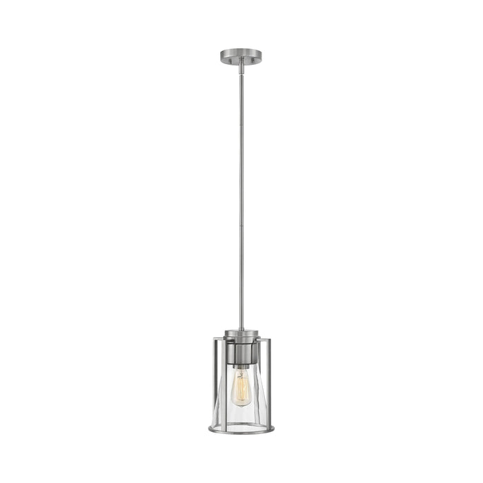 Refinery Pendant Light in Brushed Nickel/Clear Glass.