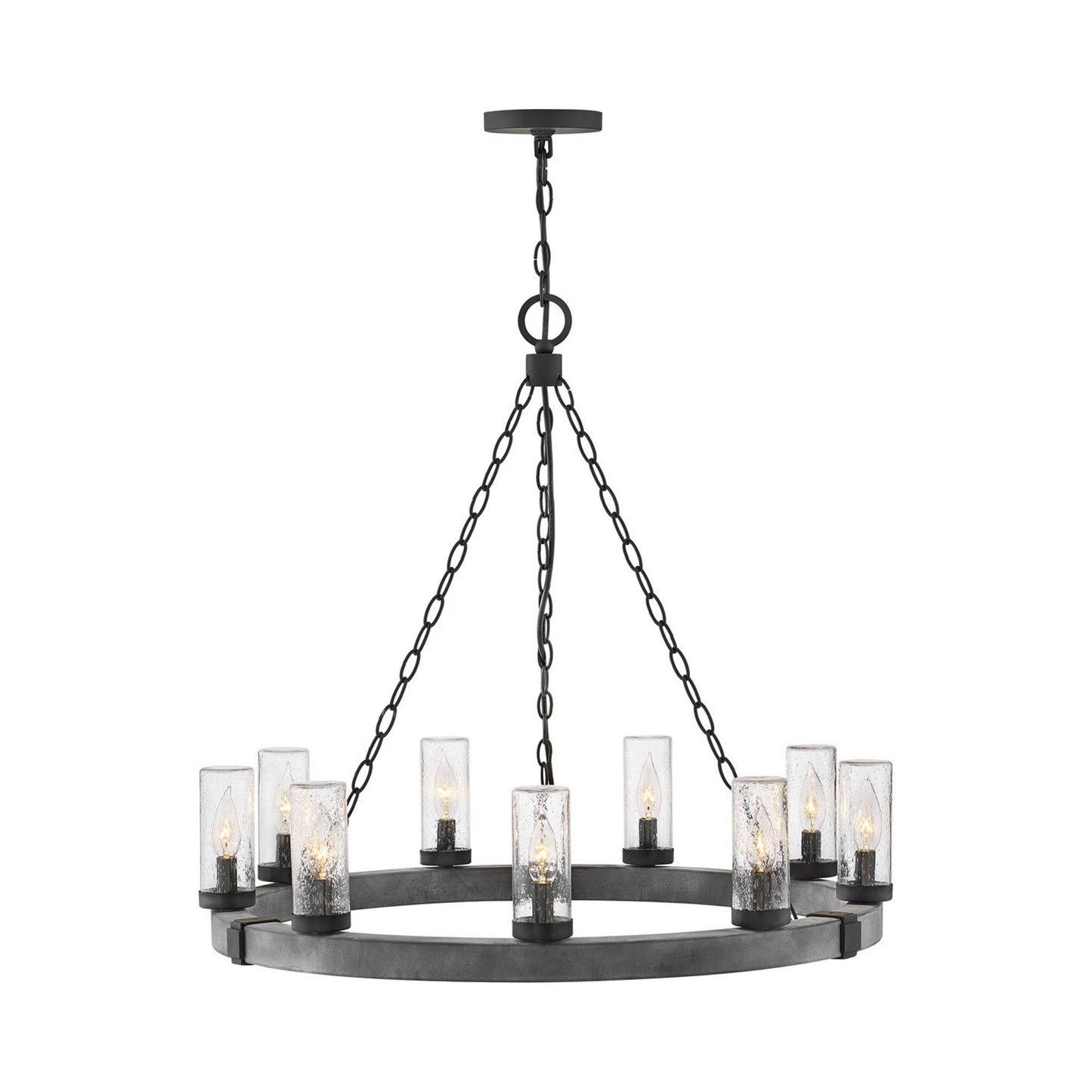 Sawyer Outdoor Chandelier in Aged Zinc (9-Light).