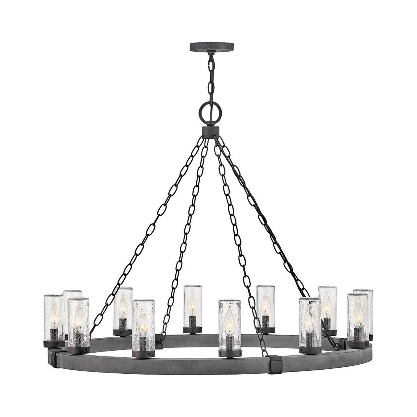 Sawyer Outdoor Chandelier in Aged Zinc (12-Light).