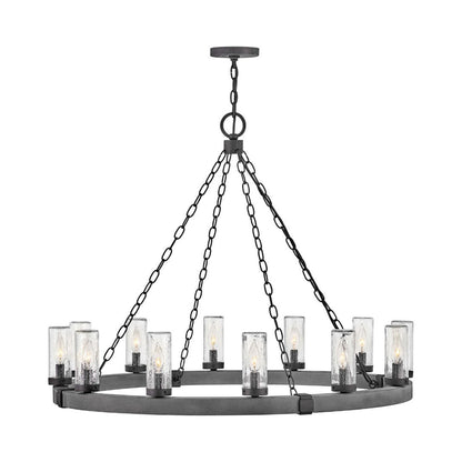 Sawyer Outdoor Chandelier in Aged Zinc (12-Light).