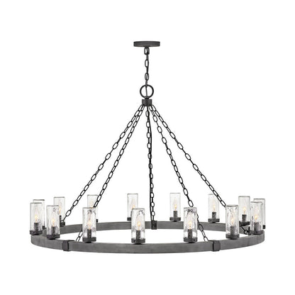 Sawyer Outdoor Chandelier in Aged Zinc (15-Light).