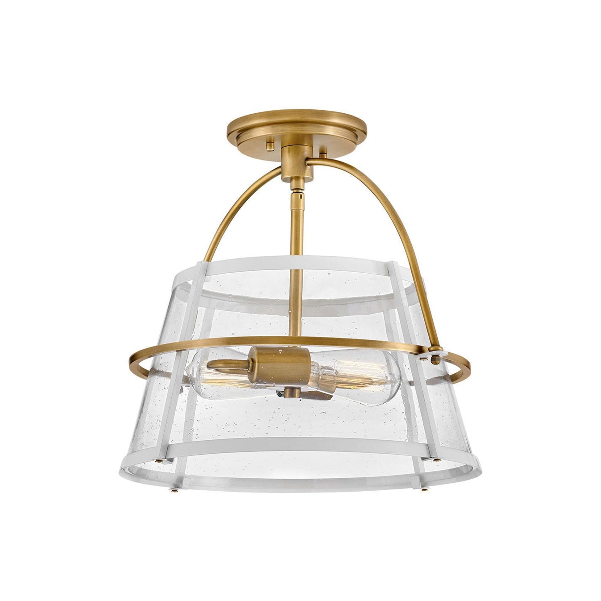 Tournon Semi Flush Mount Ceiling Light in Heritage Brass/White.