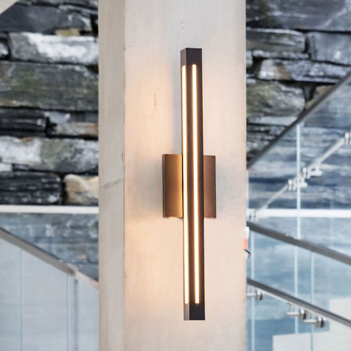 Vue Outdoor LED Wall Light in hallway.