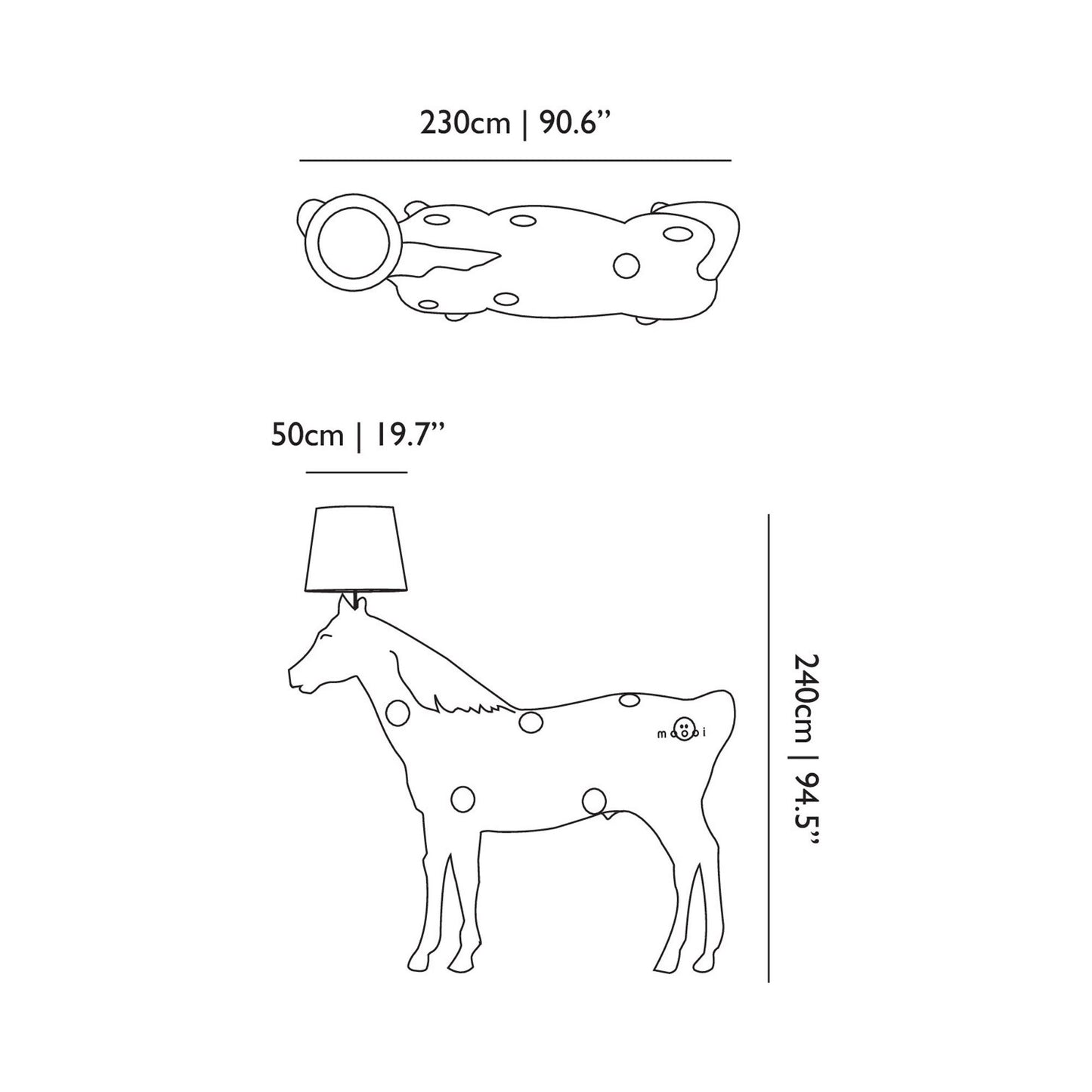 Horse Floor Lamp - line drawing.