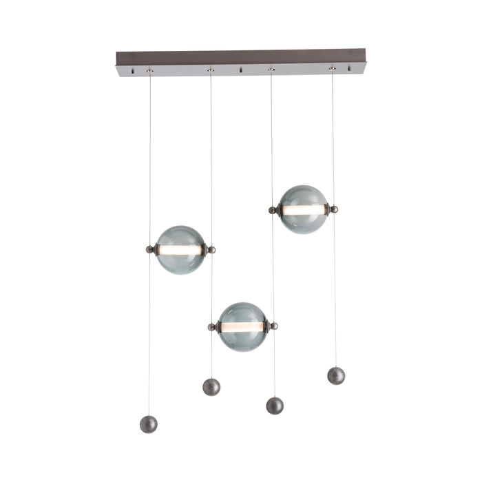 Abacus Linear LED Pendant Light in 3-Light/Black/Abacus Cool Grey Glass.