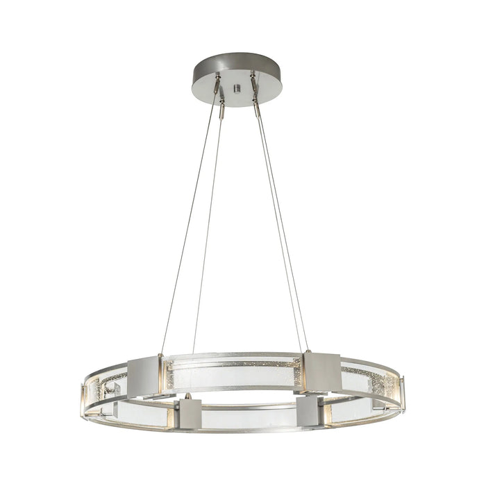 Aura LED Pendant Light in Sterling/Seeded Clear Glass.