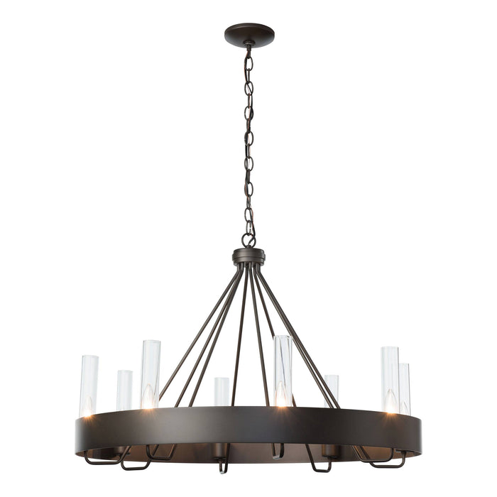 Banded Ring Chandelier in Mahogany/Clear Glass.