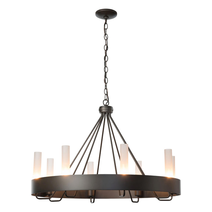 Banded Ring Chandelier in Mahogany/Frosted Glass.