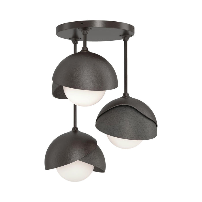 Brooklyn 3-Light Double Shade Semi Flush Mount Ceiling Light in Oil Rubbed Bronze/Natural Iron.