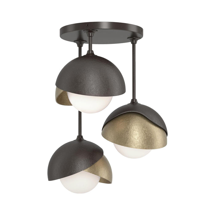 Brooklyn 3-Light Double Shade Semi Flush Mount Ceiling Light in Oil Rubbed Bronze/Soft Gold.