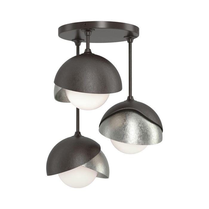Brooklyn 3-Light Double Shade Semi Flush Mount Ceiling Light in Oil Rubbed Bronze/Sterling.